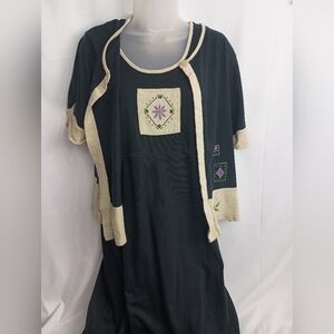 ERIKA STUDIO Church‎ Mature Vintage Black Cream Long Dress Embroidered Details M